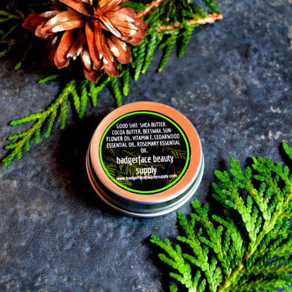 This Small Cedar Rosemary Beard Balm. will elevate your skincare routine by incorporating a natural Beard care product. It's made by Badgerface Beauty Supply