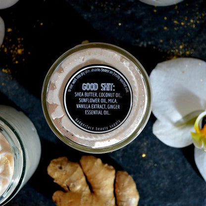 This Vanilla Afterglow Body Butter. will elevate your skincare routine by incorporating a natural Body butter. It's made by Badgerface Beauty Supply