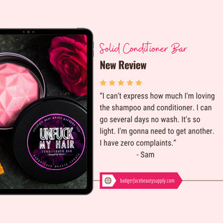 Buy the best natural conditioner bar online by reading reviews of this one, made by Badgerface Beauty Supply.