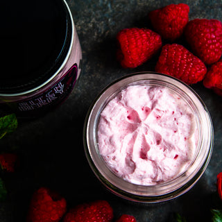 Experience the creamy texture of this raspberry rose body butter, made with natural shea butter.