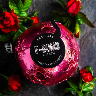 This cute bath bomb for adults is scented with rose and made by Badgerface beauty supply.