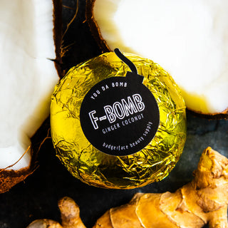 Embrace relaxation with this f-bomb bath bomb, scented with ginger and coconut.