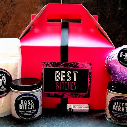 This Best Bitches Gift Set. will elevate your skincare routine by incorporating a natural Bath gift set. It's made by Badgerface Beauty Supply