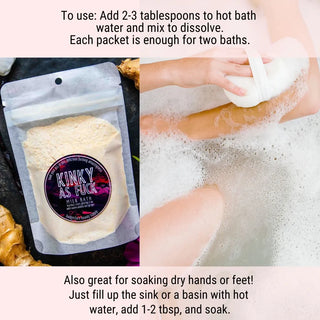 To use a vanilla rose ginger milk bath, simply empty half the packet into a hot bath, step in, and soak.