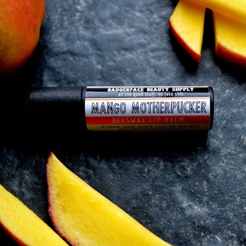 This Mango Motherpucker Lip Balm. will elevate your skincare routine by incorporating a natural Lip balm. It's made by Badgerface Beauty Supply