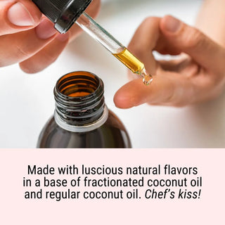 Our massage oil is made with luscious natural flavors in a base of coconut oil.