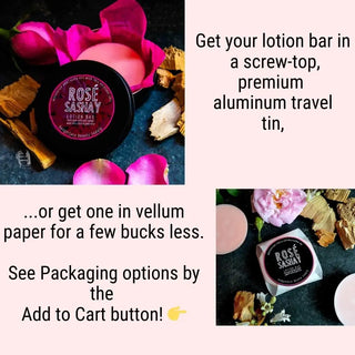 Take your rose lotion bar to go with a sleek black travel tin.