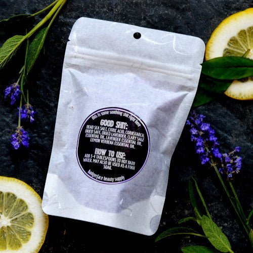 This Simmah Down Bitch Bath Salts. will elevate your skincare routine by incorporating a natural Bath salt. It's made by Badgerface Beauty Supply