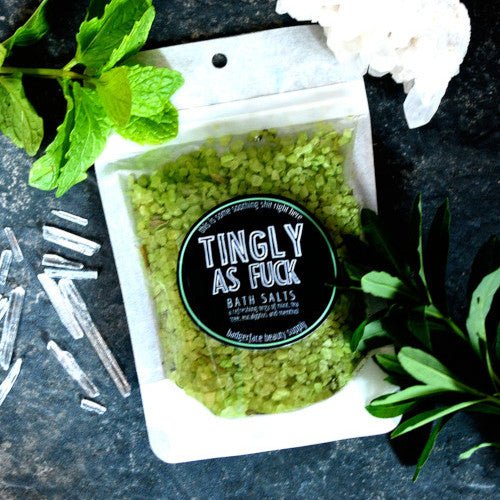 This Tingly as Fuck Bath Salts. will elevate your skincare routine by incorporating a natural Bath salt. It's made by Badgerface Beauty Supply