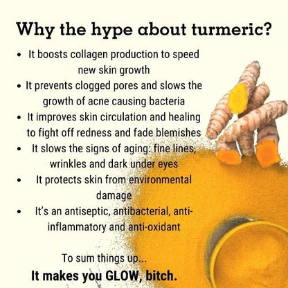 Some of the benefits of turmeric include boosting collagen production, preventing clogged pores, and improving skin circulation.