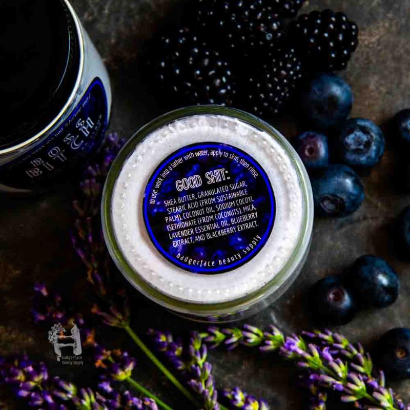 This blueberry lavender body scrub is made with natural ingredients like shea butter and lavender essential oil.