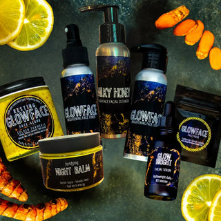 Experience the brightening benefits of turmeric with this routine, featuring, face scrub, lotion, toner, and face mask.