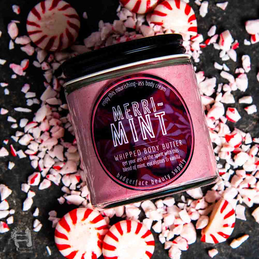 This candy cane body butter is scented with vanilla and peppermint.