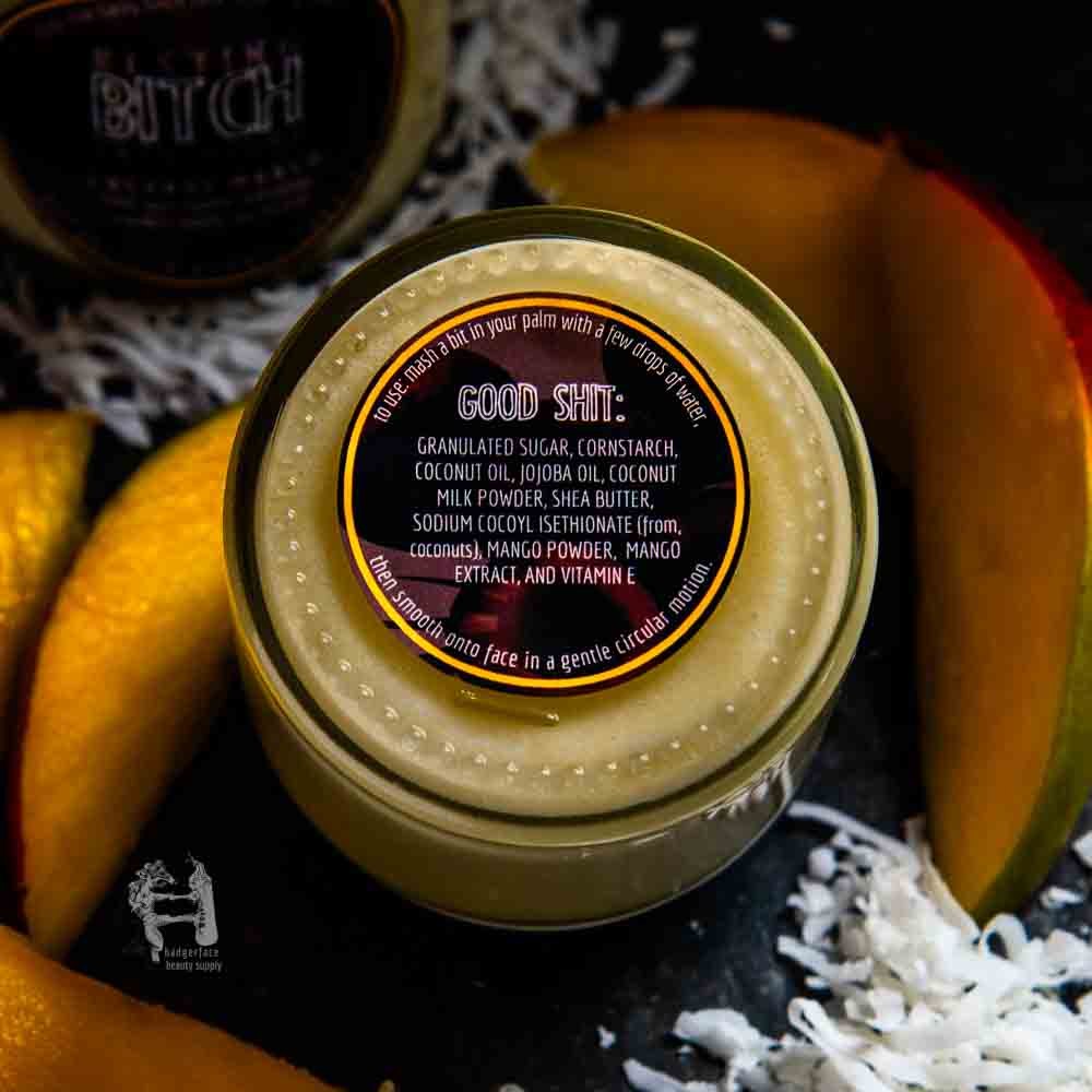 This coconut face scrub is made with natural ingredients like jojoba oil, shea butter, and coconut milk powder.