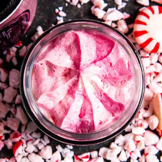 Pure shea butter gives Badgerface Beauty Supply's candy cane body scrub a creamy texture.
