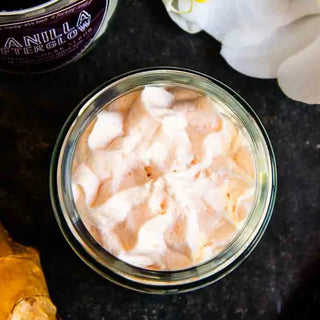 Experience the creamy texture of this vanilla body scrub, made by Badgerface Beauty Supply.
