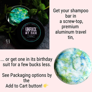 A screw-top aluminum travel tin will make it easy to take your shampoo bar on the go.