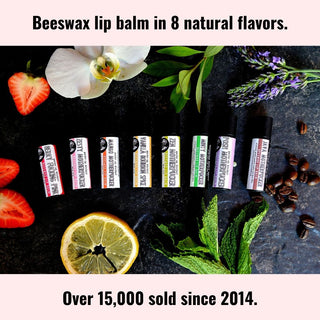 Try out all eight all natural lip balm flavors made by Badgerface Beauty Supply natural skincare shop.