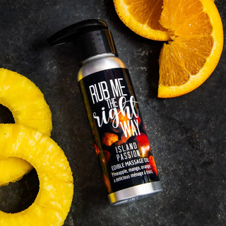 Discover tropical indulgence! This exotic massage oil delivers a sweet, delicious blend of pineapple and mango and hours of playful fun with your partner. 🍍🥭