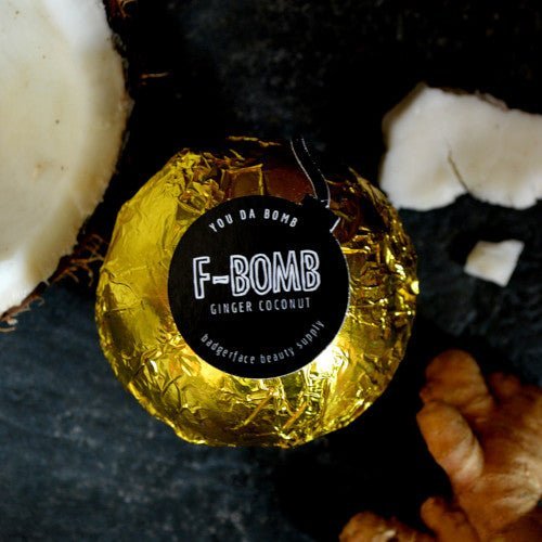 This F Bomb Bath Bomb, Coconut Scent. will elevate your skincare routine by incorporating a natural Bath bomb. It's made by Badgerface Beauty Supply