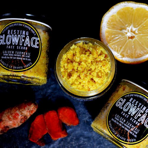 This Lemon Turmeric Face Scrub. will elevate your skincare routine by incorporating a natural Face scrub. It's made by Badgerface Beauty Supply