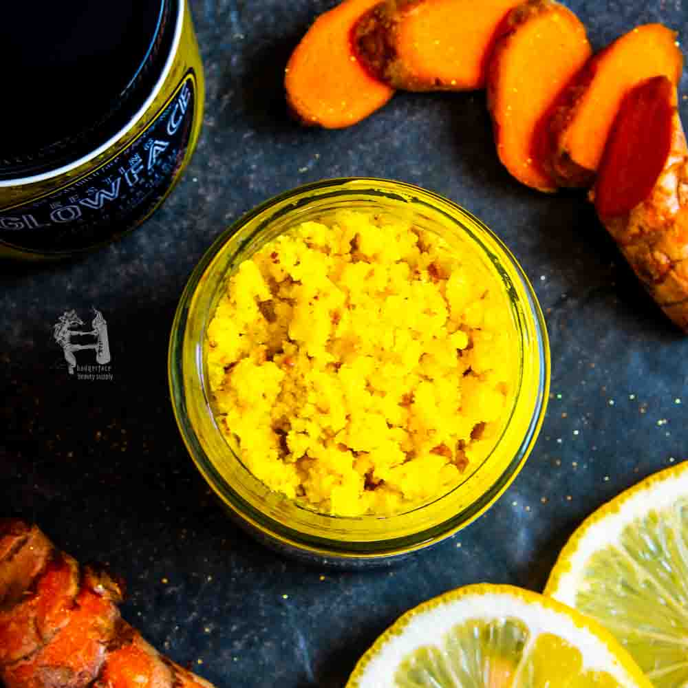 Turmeric, honey, and lemon gives this turmeric face scrub a fresh scent and an exfoliating texture.