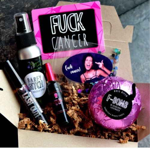 This Fuck Cancer Gift Set. will elevate your skincare routine by incorporating a natural Bath gift set. It's made by Badgerface Beauty Supply