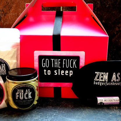 This Go the Fuck to Sleep Gift Set. will elevate your skincare routine by incorporating a natural Bath gift set. It's made by Badgerface Beauty Supply