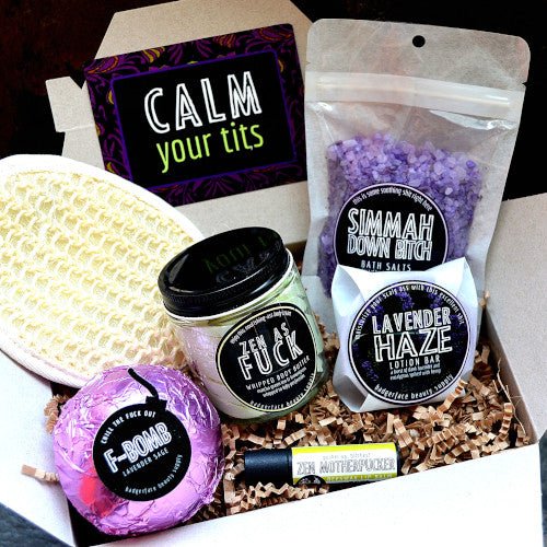 This Calm Your Tits Gift Set. will elevate your skincare routine by incorporating a natural Bath gift set. It's made by Badgerface Beauty Supply