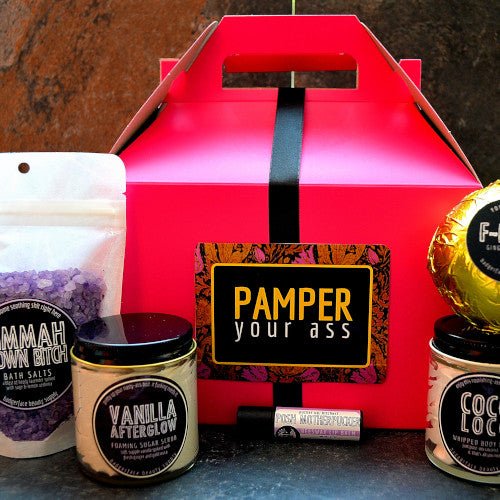 This Pamper Your Ass Gift Set. will elevate your skincare routine by incorporating a natural Bath gift set. It's made by Badgerface Beauty Supply