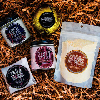 The label on Badgerface Beauty Supply's gratitude gift box reads "You da Bomb," and it's full of natural bath products.