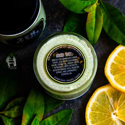 This green tea body scrub is made with natural ingredients like green tea extract and lemongrass essential oil.