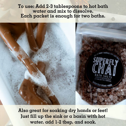 This Natural Chai Bath Salts. will elevate your skincare routine by incorporating a natural Bath salt. It's made by Badgerface Beauty Supply
