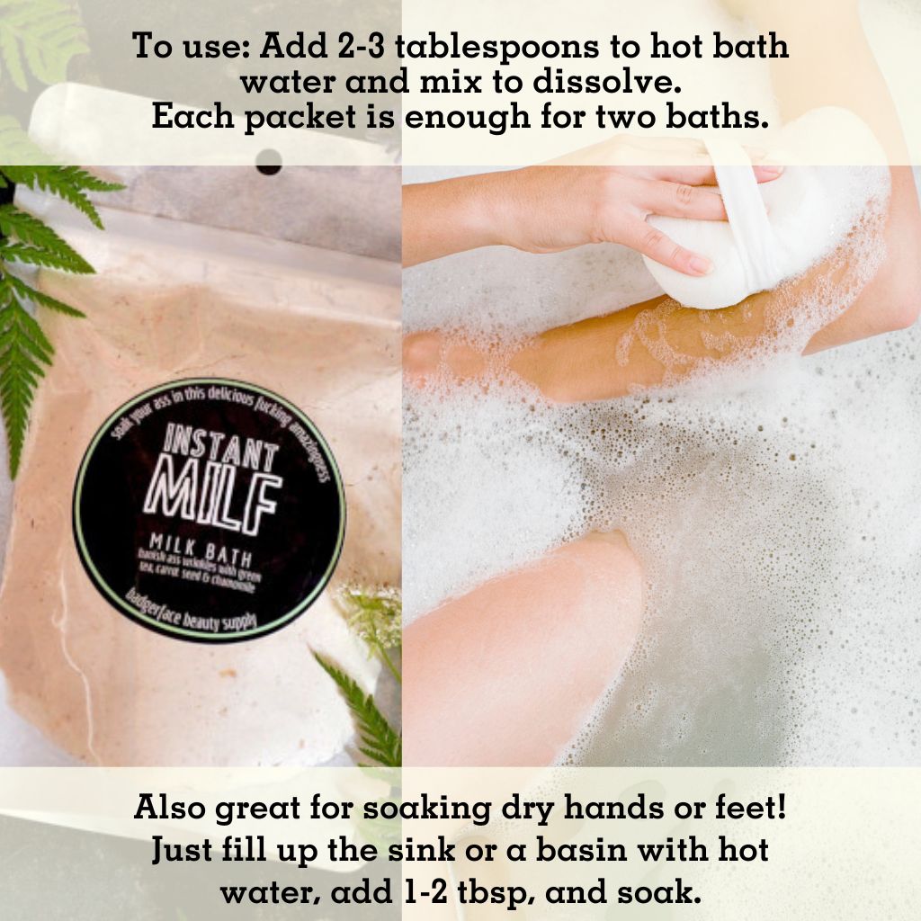 This Natural Milk Bath for Aging. will elevate your skincare routine by incorporating a natural Milk bath. It's made by Badgerface Beauty Supply