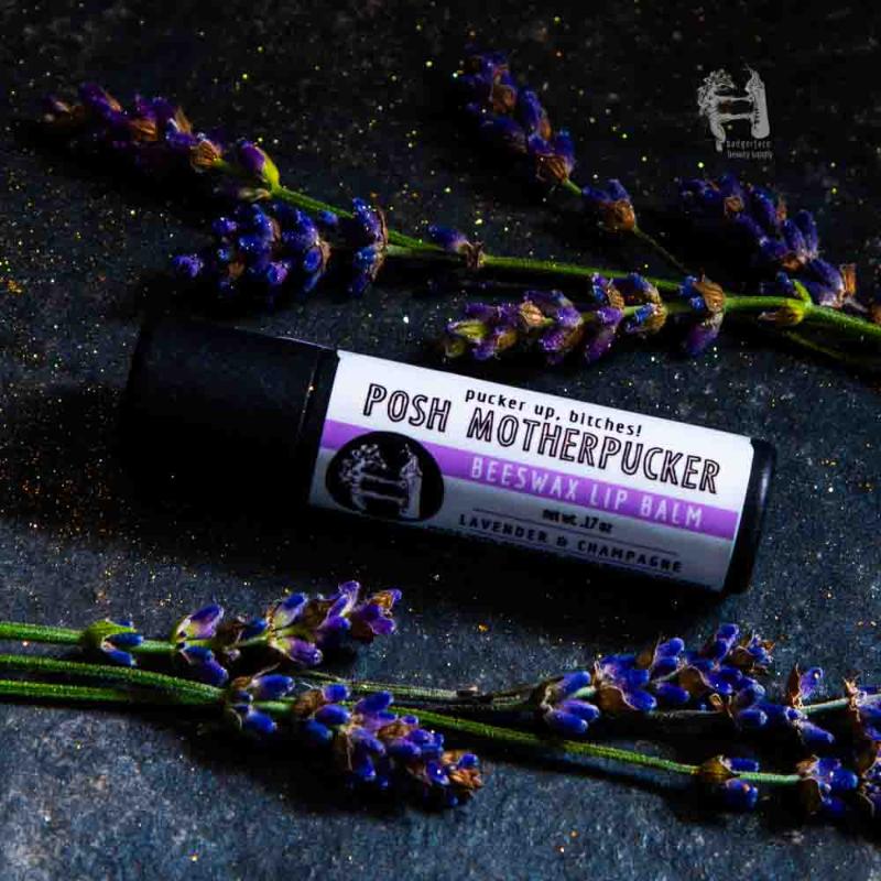 This lavender lip balm is made by Badgerface Beauty Supply's natural eco friendly skincare products shop.