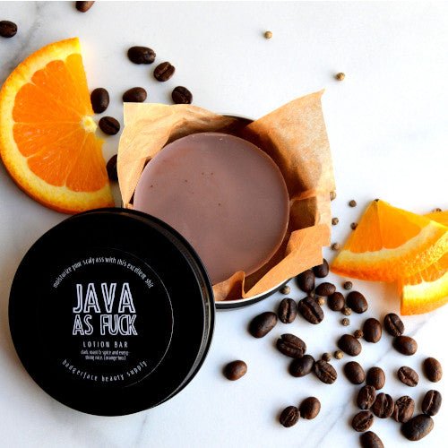 This Java as Fuck Lotion Bar. will elevate your skincare routine by incorporating a natural Lotion bar. It's made by Badgerface Beauty Supply