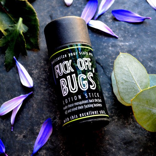 This Fuck Off, Bugs Lotion Stick. will elevate your skincare routine by incorporating a natural Lotion bar. It's made by Badgerface Beauty Supply