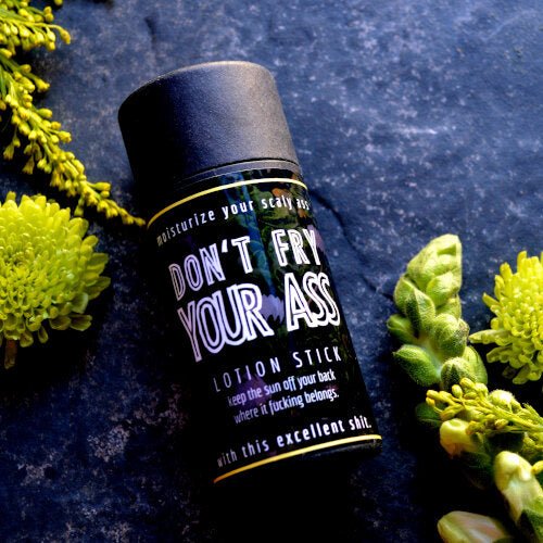 This Don't Fry Your Ass Lotion Stick. will elevate your skincare routine by incorporating a natural Lotion bar. It's made by Badgerface Beauty Supply