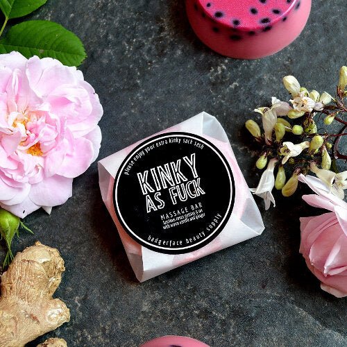 This Kinky as Fuck Massage Bar. will elevate your skincare routine by incorporating a natural Lotion bar. It's made by Badgerface Beauty Supply