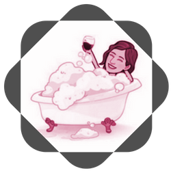 Cute team emoji featuring woman in bathtub with glass of wine.