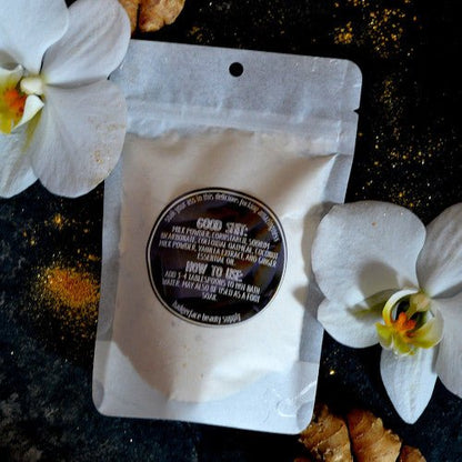 This Vanilla Afterglow Milk Bath. will elevate your skincare routine by incorporating a natural Milk bath. It's made by Badgerface Beauty Supply
