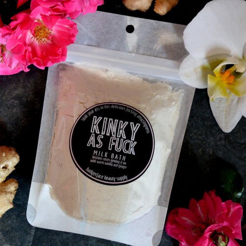 This Kinky as Fuck Milk Bath. will elevate your skincare routine by incorporating a natural Milk bath. It's made by Badgerface Beauty Supply