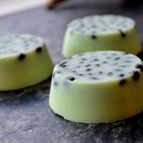 Dried black beans give this peppermint massage bar its nubby texture.