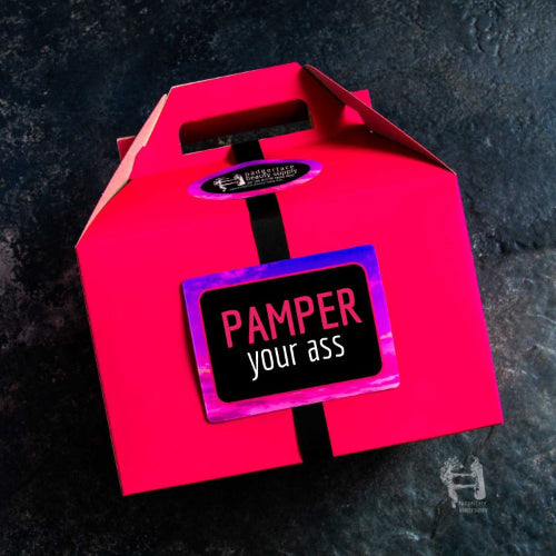 The label on Badgerface Beauty Supply's ultimate relaxation gift set reads, "Pamper your ass," and it's packed with natural bath products.