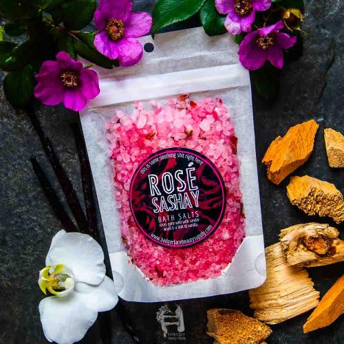 This Rose Bath Salts with Dried Flowers. will elevate your skincare routine by incorporating a natural Bath salt. It's made by Badgerface Beauty Supply