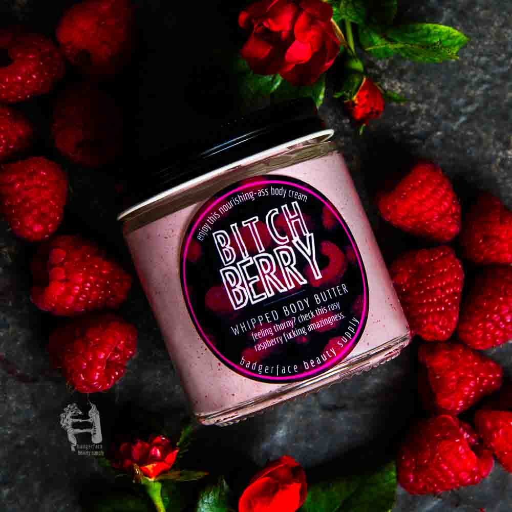 This rose body butter is made with whipped shea butter and coconut oil and scented with pure rose and raspberry extracts.