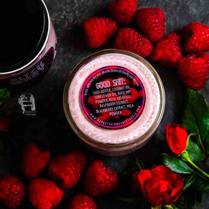 This rose body butter is made with natural ingredients like rose absolute, raspberry extract, and shea butter.