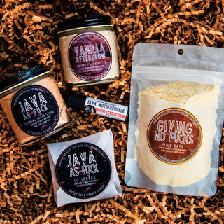 The label on this sarcastic birthday gift reads "Happy Fucking Birthday," and it's packed with natural bath products.