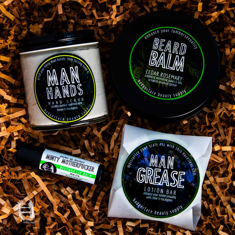 This skincare set for men is bursting with natural skincare essentials, and made by Badgerface Beauty Supply.