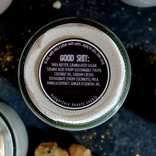 This Vanilla Afterglow Foaming Sugar Scrub. will elevate your skincare routine by incorporating a natural Sugar scrub. It's made by Badgerface Beauty Supply
